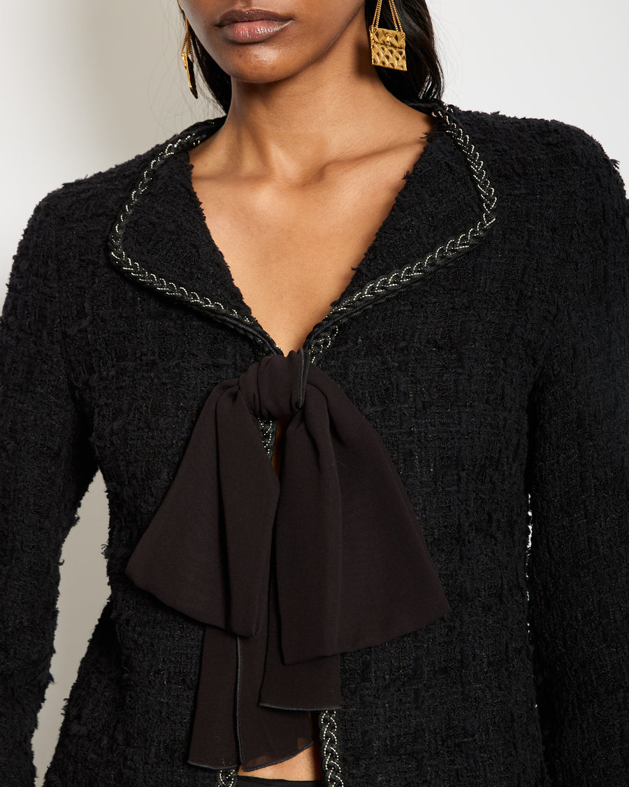 Giambattista Valli Black Tweed Jacket with Silk Bow Detail and Silver Trim IT 36 (UK 4)