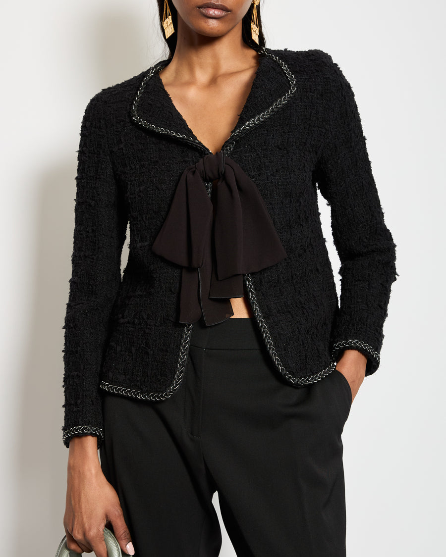 Giambattista Valli Black Tweed Jacket with Silk Bow Detail and Silver Trim IT 36 (UK 4)