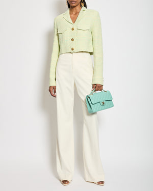 Giambattista Valli Light Green Tweed Cropped Jacket with Gold Buttons Detail IT 38 (UK 6)