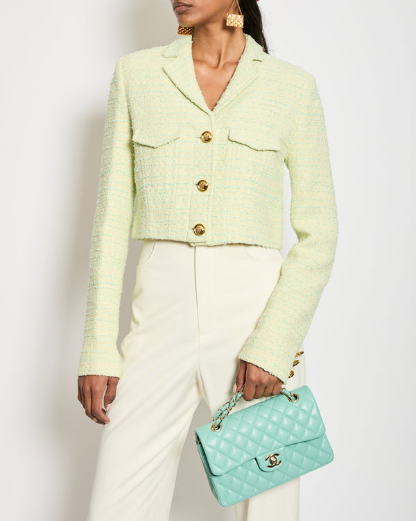 Giambattista Valli Light Green Tweed Cropped Jacket with Gold Buttons Detail IT 38 (UK 6)