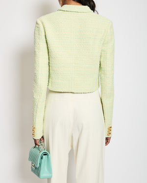 Giambattista Valli Light Green Tweed Cropped Jacket with Gold Buttons Detail IT 38 (UK 6)