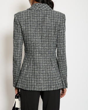 Chanel Silver Tweed Double Breasted Jacket with Pearl Logo Button Detail Size FR 38 (UK 10)