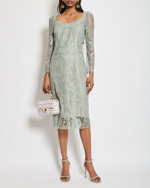 Dolce & Gabbana Vintage Dusty Blue Lace Cropped Sleeve Midi Dress Size IT 44 (UK 12)