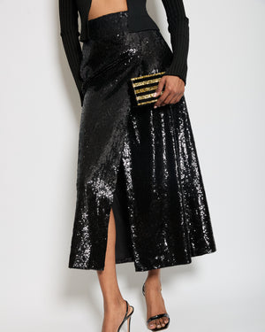 Miu Miu Black Sequin Straight Midi Skirt with Split Size IT 38 (UK 6)