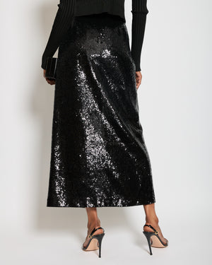 Miu Miu Black Sequin Straight Midi Skirt with Split Size IT 38 (UK 6)