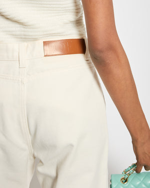 Loewe White Oversized Wide Leg Jeans With Asymmetric Hem and Leather Logo Detail Size FR 38 (UK 10)