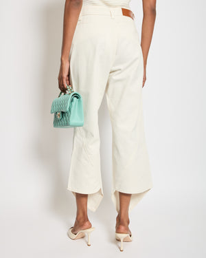 Loewe White Oversized Wide Leg Jeans With Asymmetric Hem and Leather Logo Detail Size FR 38 (UK 10)