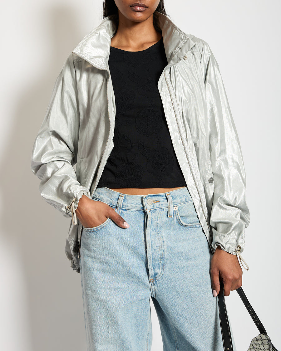 Chanel 16S Silver Metallic Anorak Jacket Size FR 38 (UK 10)