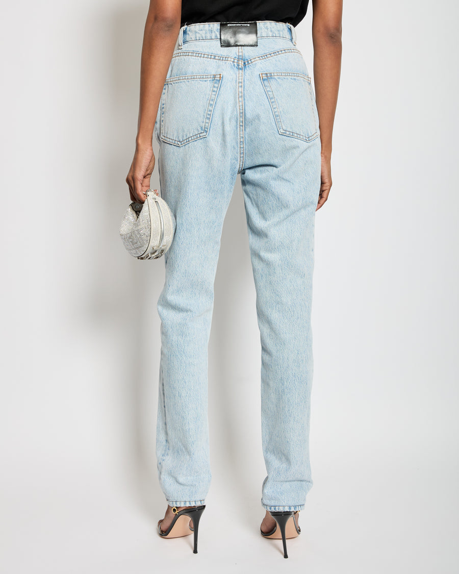 Alexander Wang Mid-Rise Light Blue Denim Straight Leg Jeans With Logo Detail Size 27 (UK 6)