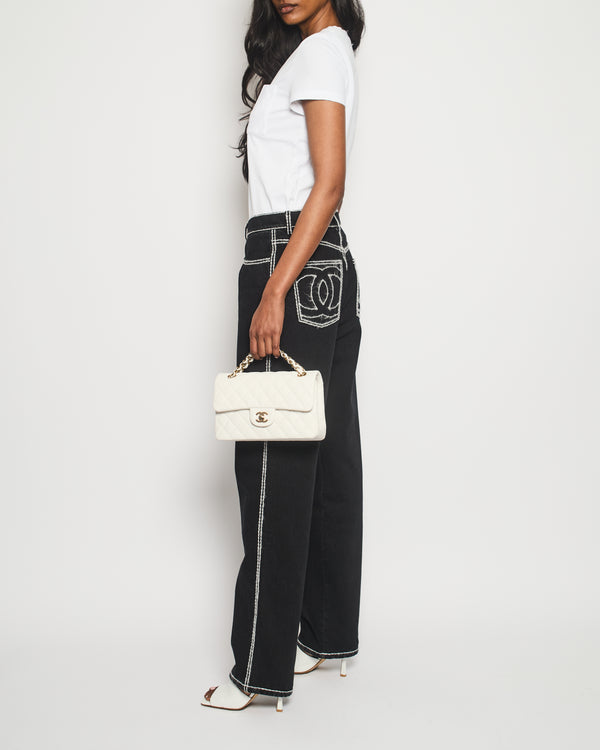 *HOT* Chanel Black Straight Leg Jeans with Contrast White Stitching and CC Back Pocket Logo Details Size FR 36 (UK 8) RRP £2900