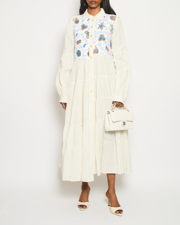 Loewe Paulas Ibiza Ivory Long Sleeve Midi Dress with Sequin Appliqué Detail Size 34 (UK 6)