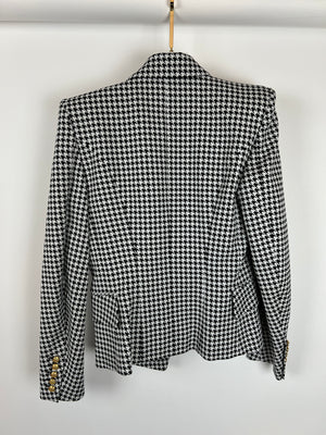 Balmain Black and White Houndstooth Blazer Jacket with Gold Button Details Size FR 38 (UK 8)