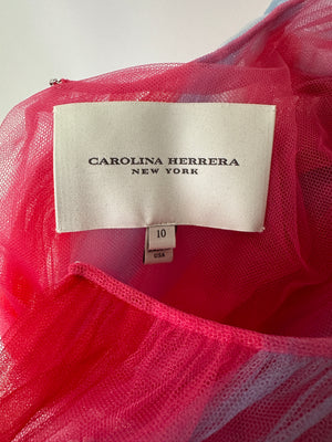 Carolina Herrera Blue, Pink & Red Sheer Tulle Sleeveless Belted Gown Size M (UK 10)