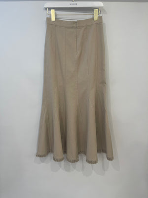 Max Mara Beige Denim Fish Tail Skirt with Fringe Hem Detail IT 36 (UK 4)