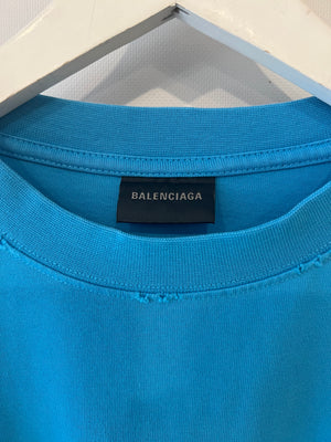 Balenciaga Blue Oversized T-Shirt with Logo Details Size XXS (UK 4) RRP £550