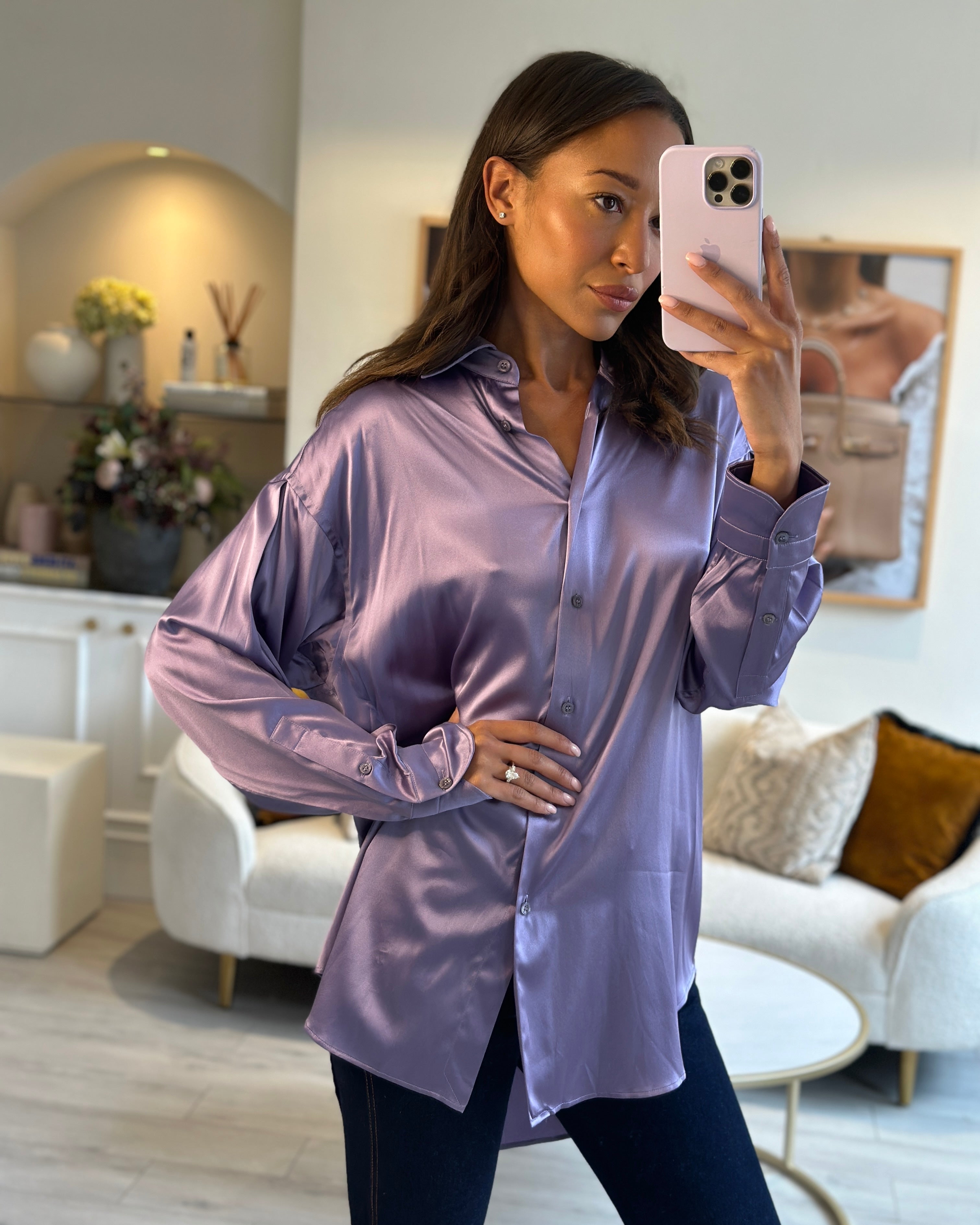 Tom Ford Purple Oversized Silk Blend Satin Blouse Size IT 38 UK 6