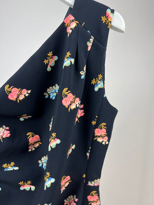 Peter Pilotto One Shoulder Navy Dress with Floral Print Detail Size IT 46 (UK 14)