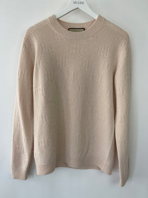 Gucci Beige GG Logo Round Neck Long Sleeve Jumper Size IT 40 (UK 8)