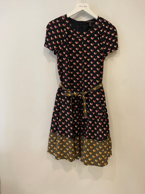 Louis Vuitton Black and Khaki Heart Printed Silk Mini Dress with Belt Size FR 36 (UK 8)