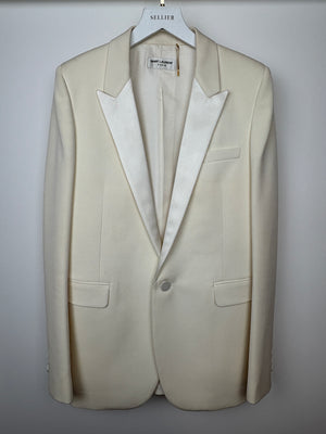 Saint Laurent Cream Suit Jacket and Trouser Set With Silk Lapel Detail Size FR 36 (UK 8)