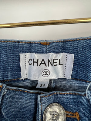 Chanel Blue Diamond Print Skinny Jeans Size FR 34 (UK 6)