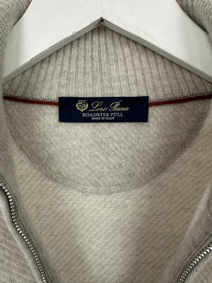 Loro Piana Menswear Cream Diagonal Striped Long Sleeve Jumper with Quarter Zip Detail IT 48 (UK 38)