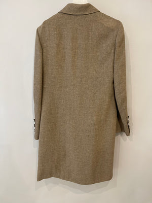 Chanel Sand Beige Linen Long Jacket with Silver CC Button Detail Size FR 40/42 (UK 12/14)