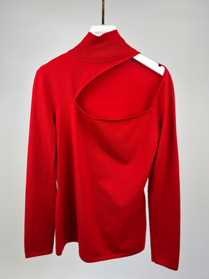 Versace Red Long Sleeve Mid Neck Jumper with Cut Out Neck Detail IT 42 (UK 10)