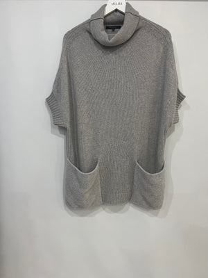 Loro Piana Grey Short-Sleeve Cashmere Turtle Neck Jumper with Front Pockets Size L (UK 12)