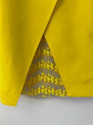 Carolina Herrera Yellow Silk Sleeveless Midi Dress with Embroidery Lining Detail Size US 10 (UK 14)