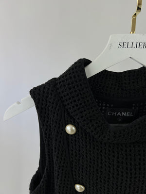 Chanel Black Crochet Sleeveless Dress with Pearl Button Detail Size FR 36 (UK 8)