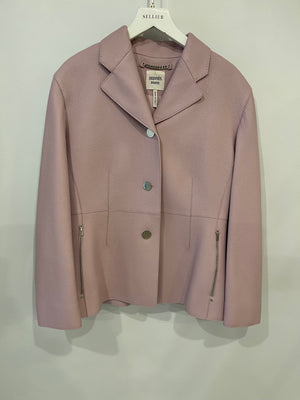 Hermès Pink Leather Jacket with Silver Logo Button and Zipped Pocket Details Size FR 42 (UK 14)