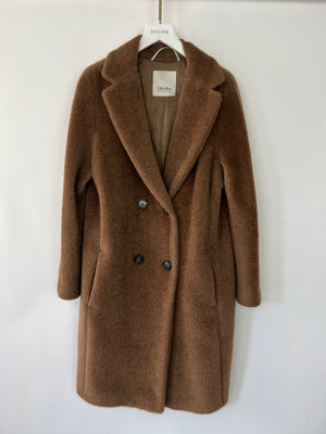 'S Max Mara Brown Double-Breasted Fluffy Coat with Horn Buttons Detail Size IT 36 (UK 4)