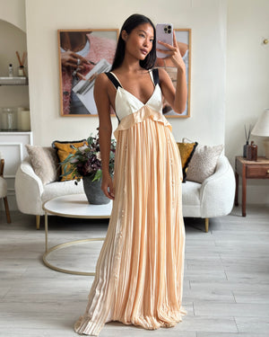 Chloe Peach Silk Pleated Maxi Dress with Tie Detail Size FR 34 (UK 6)