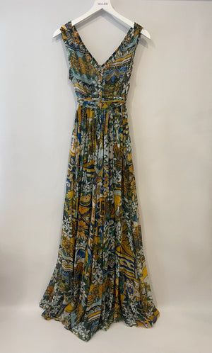 Dolce & Gabbana Multicolour Floral Silk Maxi Dress with Belt Size IT 40 (UK 8)