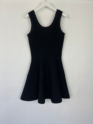 Alaia Black Short Sleeve Embossed Fabric Skater Dress Size FR 36 (UK 8)