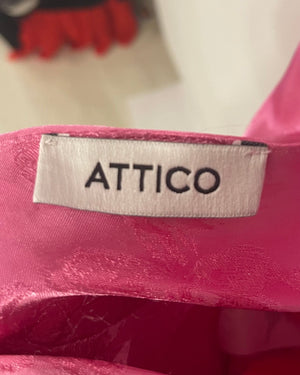 The Attico Pink Satin Floral Jacquard Mini Dress with Open-Back Detail Size IT 42 (UK 10)