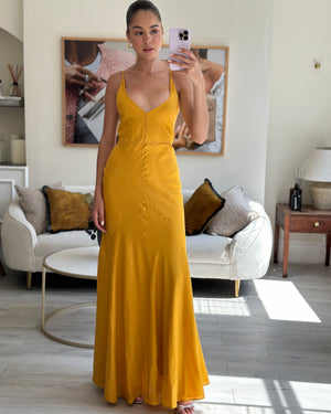 Gabriela Hearst Yellow Brigita Cashmere & Silk Blend Maxi Dress With Stitch Detailing