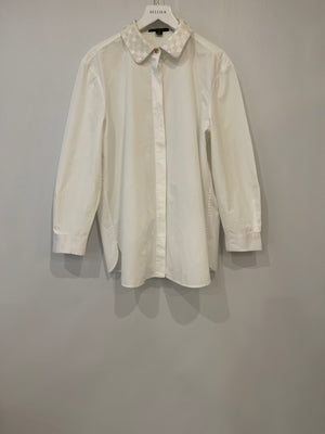 Louis Vuitton White Long-Sleeve Shirt with Sequin Damier Collar Size FR 42 (UK 14)