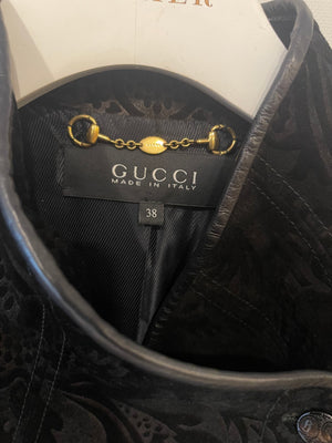 Gucci Black Suede Leather Brocade Jacket Size IT 38 (UK 6)