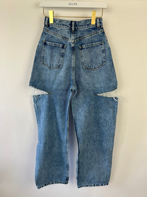 Maison Margiela Blue Stone Wash High-Waist Jeans with Side Split Detail Size FR 36 (UK 8)