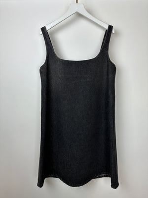 Prada Black Denim Mini Dress with Logo Detail and Distressed Hem Size IT 36 (UK 4)