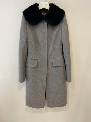 Dolce & Gabbana Grey Wool Coat with Black Mink Fur Collar Size IT 38 (UK 6)