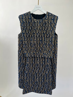 *CRUISE 2023 COLLECTION* Louis Vuitton Blue and Gold Peacock Pattern Dress  Size FR 36 (UK 8) £5200