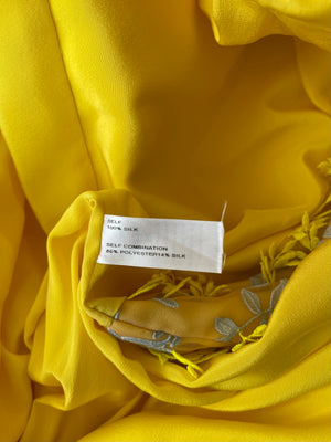 Carolina Herrera Yellow Silk Sleeveless Midi Dress with Embroidery Lining Detail Size US 10 (UK 14)