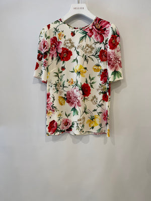 Dolce & Gabbana White and Multicolour Floral Silk Short-Sleeve Top Size IT 42 (UK 10) RRP £675