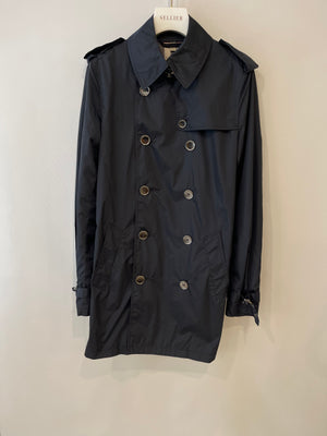 Burberry Navy Classic Trench Coat with Belt and Button Details Size UK 8