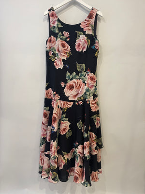 Dolce & Gabbana Black and Pink Silk Floral Printed Layered Midi Dress Size IT 42 (UK 10)