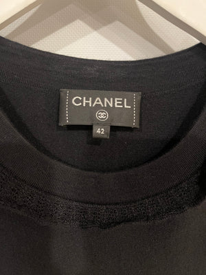 Chanel Black Long Sleeve Cashmere Midi Dress with Silver Logo Button Details Size FR 42 (UK 14)