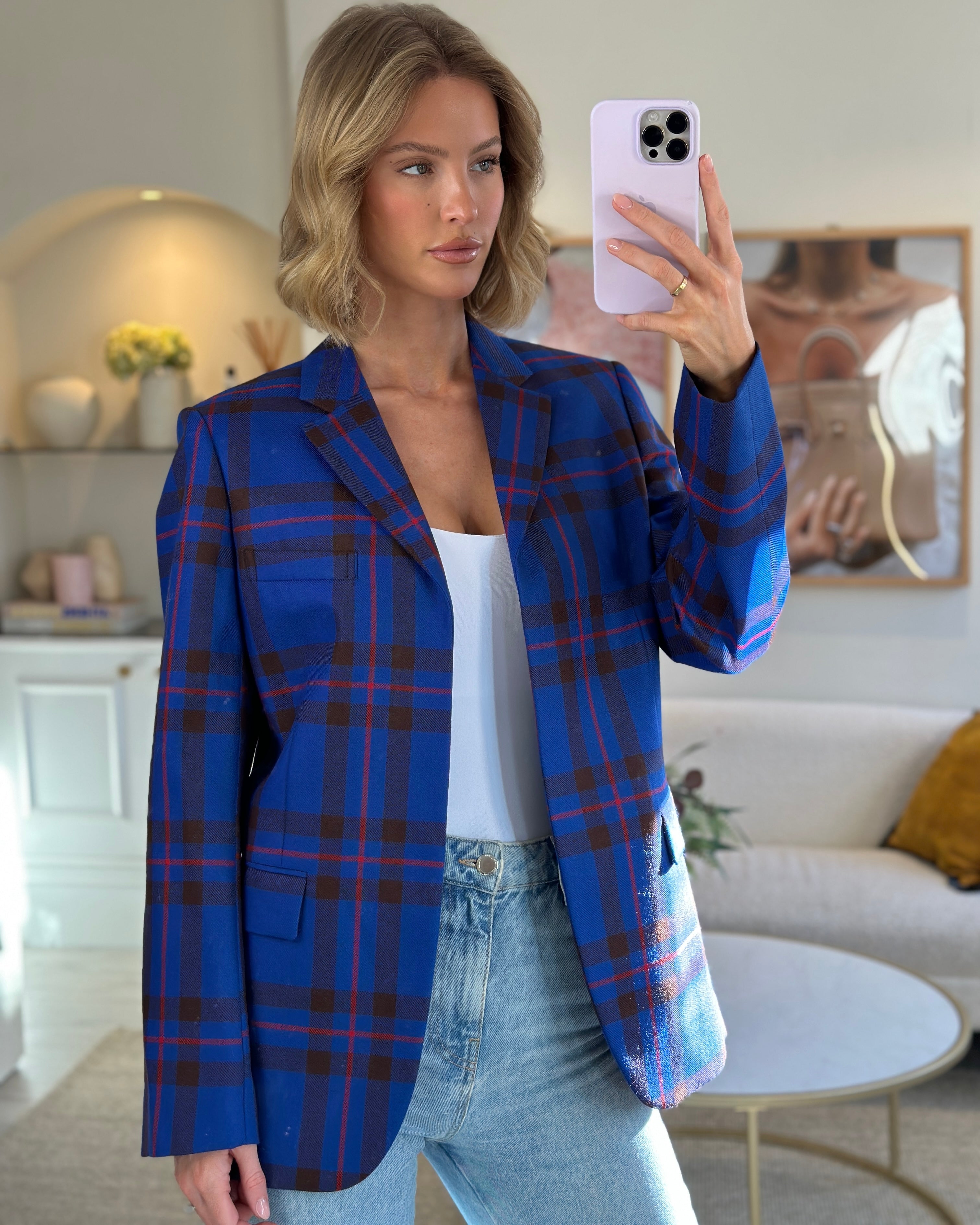 Checkered blazer with jeans hotsell